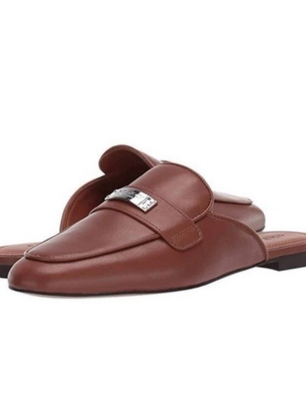 Coach Women’s Shea Brown Leather Slides Mule Loafers Silver Logo 6.5-7.5 Preppy